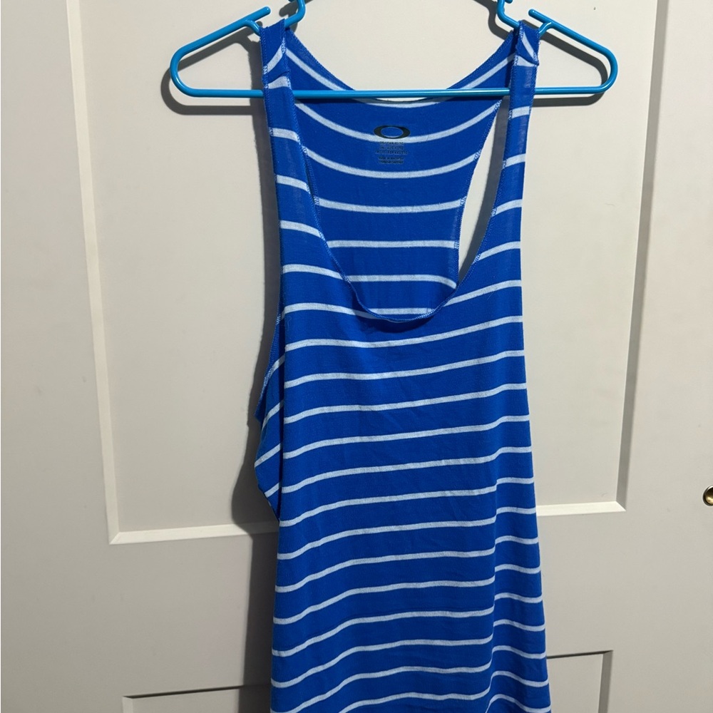 Oakley Blue and White Striped Tank Top